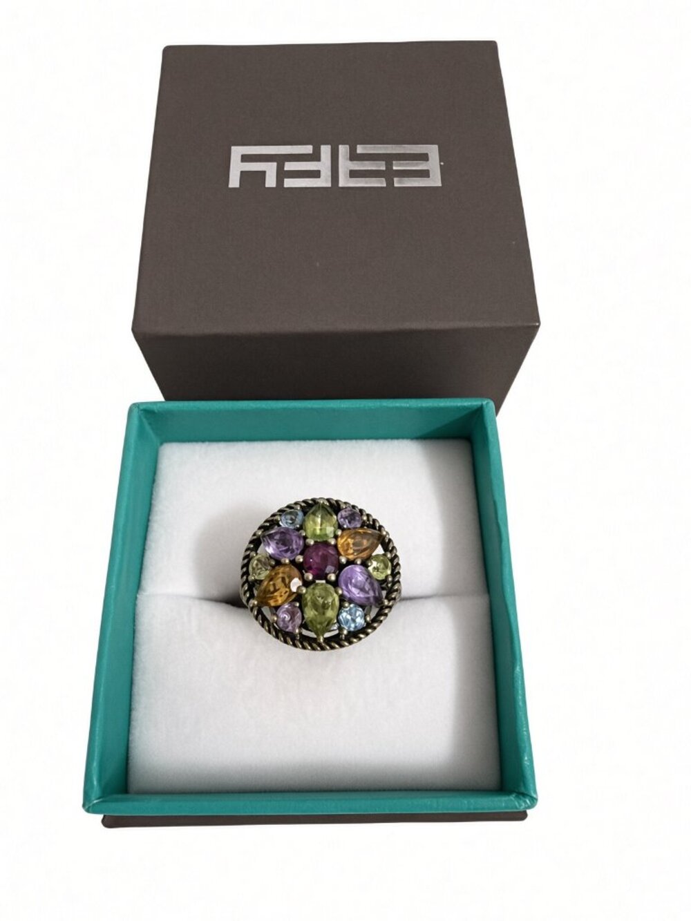 EFFY Multi-Gemstone Sterling Silver Cocktail Ring Sz 7